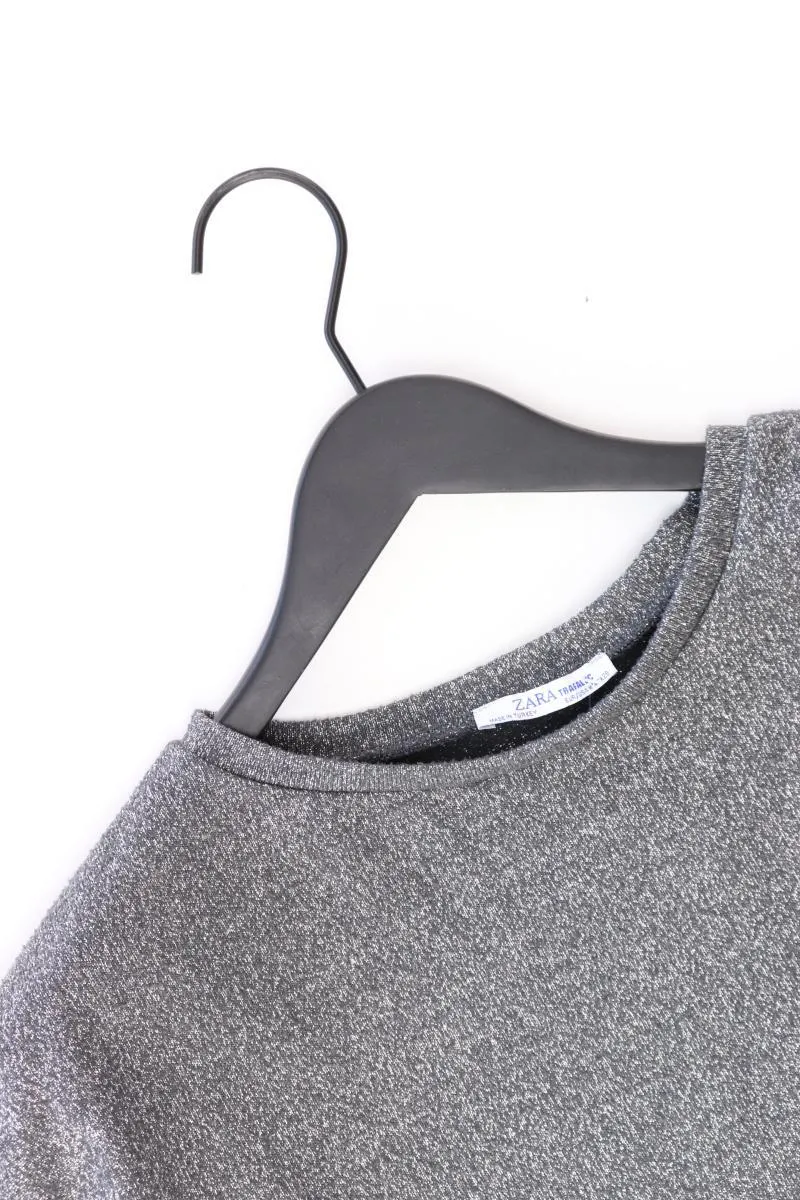 Zara Cropped Shirt Gr. M Kurzarm mit Glitzer silber aus Polyester