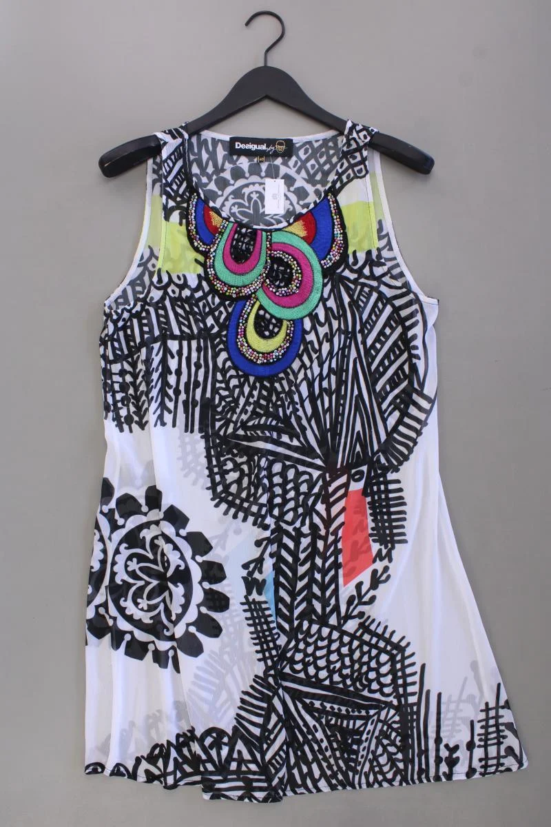 Desigual Chiffonkleid Gr. 40 geometrisches Muster Ärmellos mit Pailletten