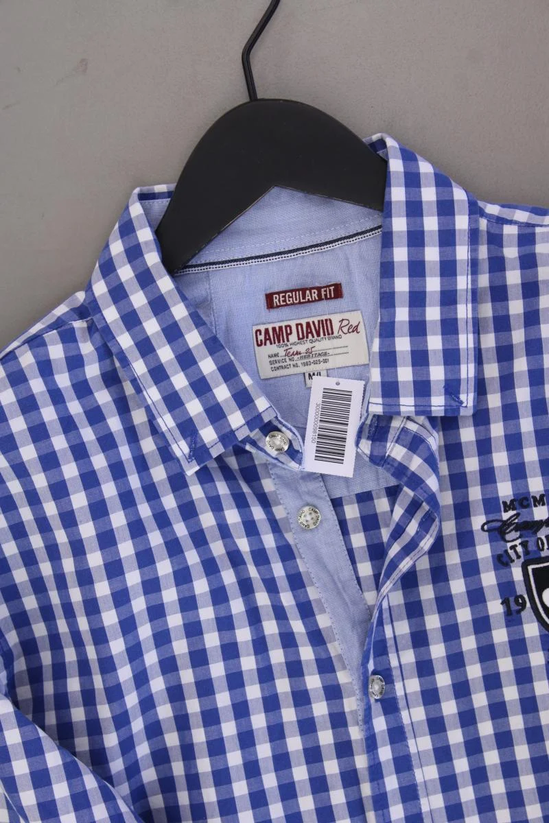 Camp David Karohemd für Herren Gr. M/L kariert Langarm blau aus Baumwolle