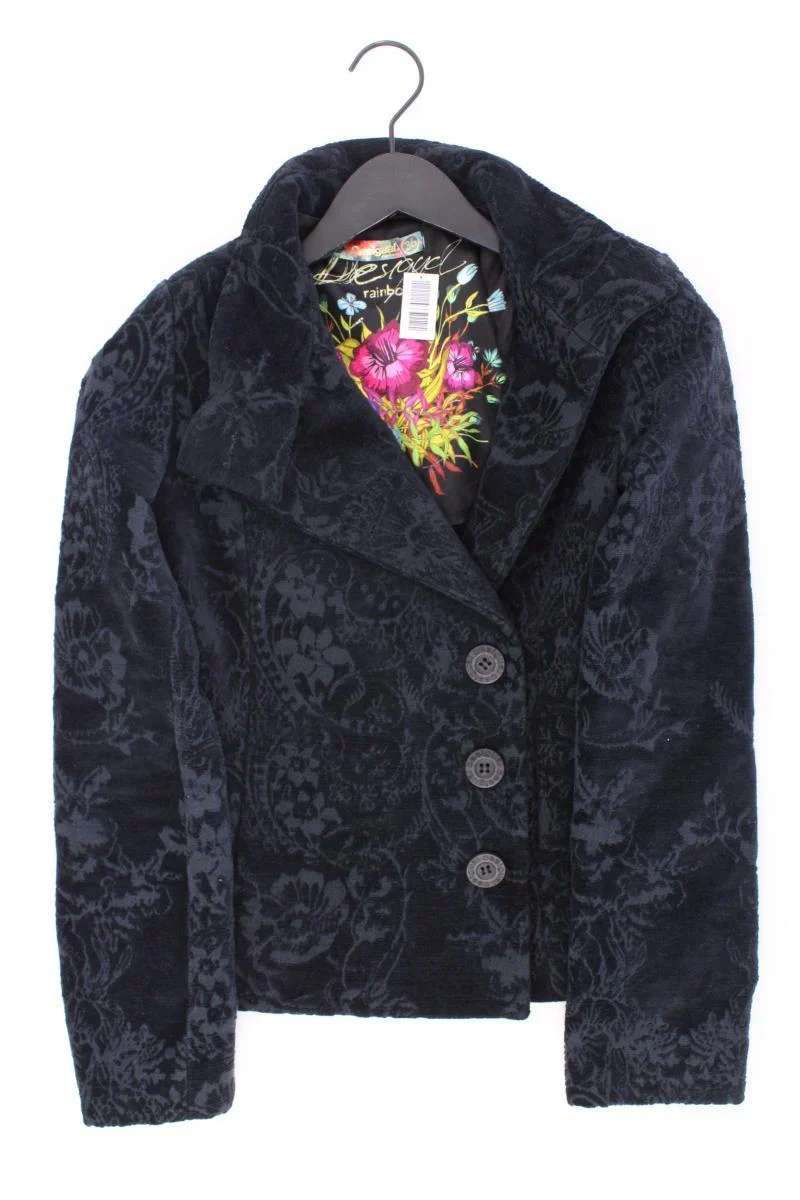 Desigual Slim Blazer Gr. 36 mit Blumenmuster schwarz aus Baumwolle