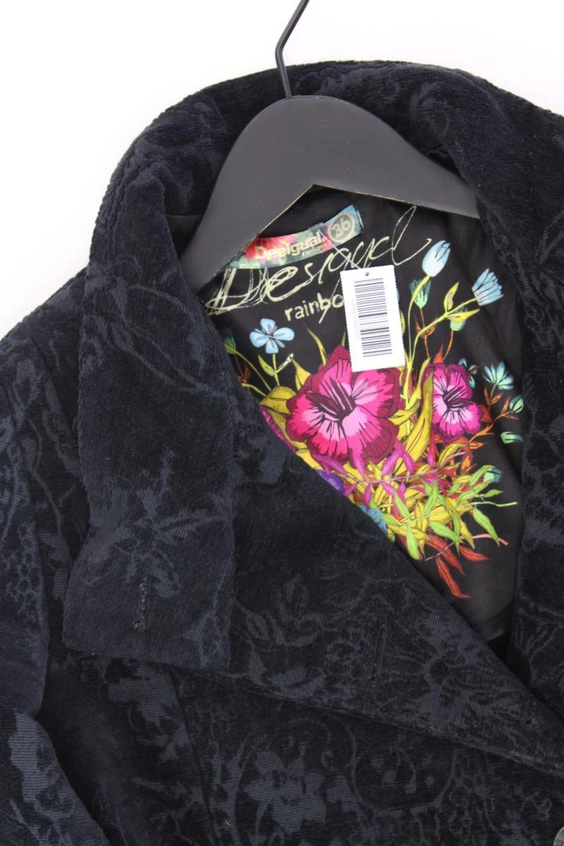 Desigual Slim Blazer Gr. 36 mit Blumenmuster schwarz aus Baumwolle