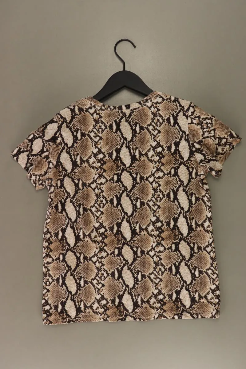 Bershka Printshirt Gr. S mit Tierdruck Kurzarm braun aus Baumwolle