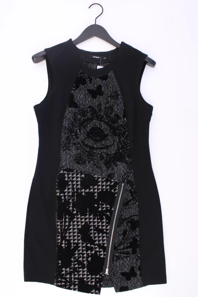 Desigual Etuikleid Gr. 42 mit Blumenmuster Ärmellos schwarz aus Viskose