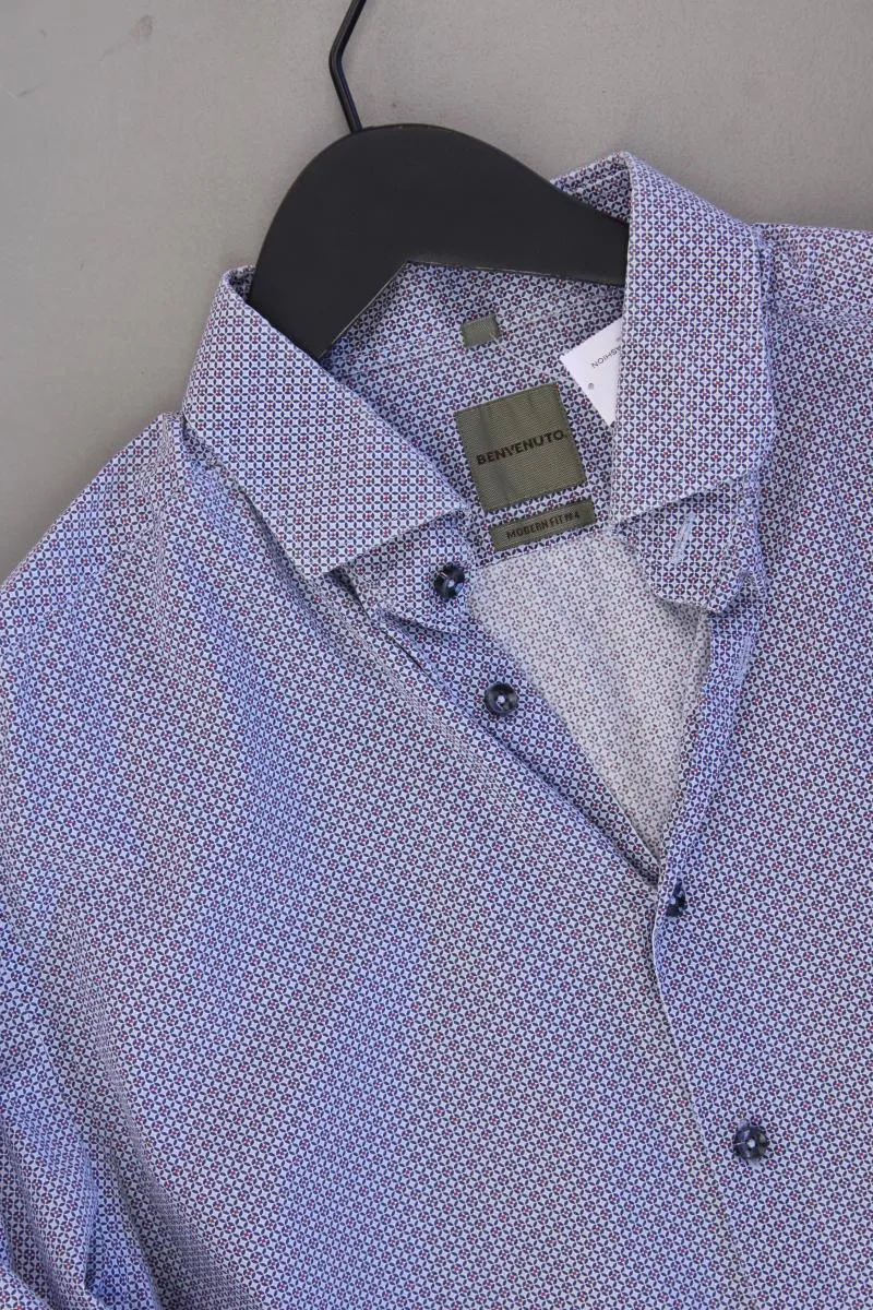 BENVENUTO Langarmhemd für Herren Gr. Hemdgröße 42 geometrisches Muster blau