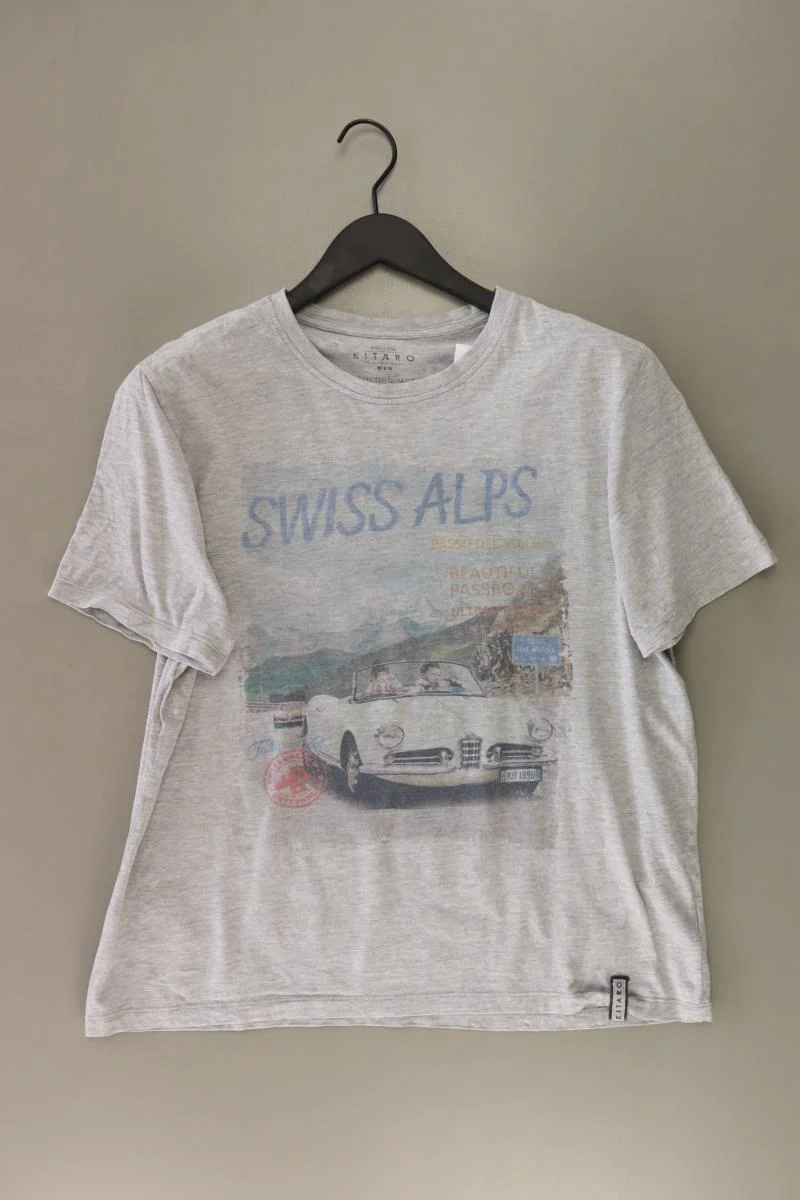Kitaro Printshirt für Herren Gr. L Kurzarm grau aus Baumwolle
