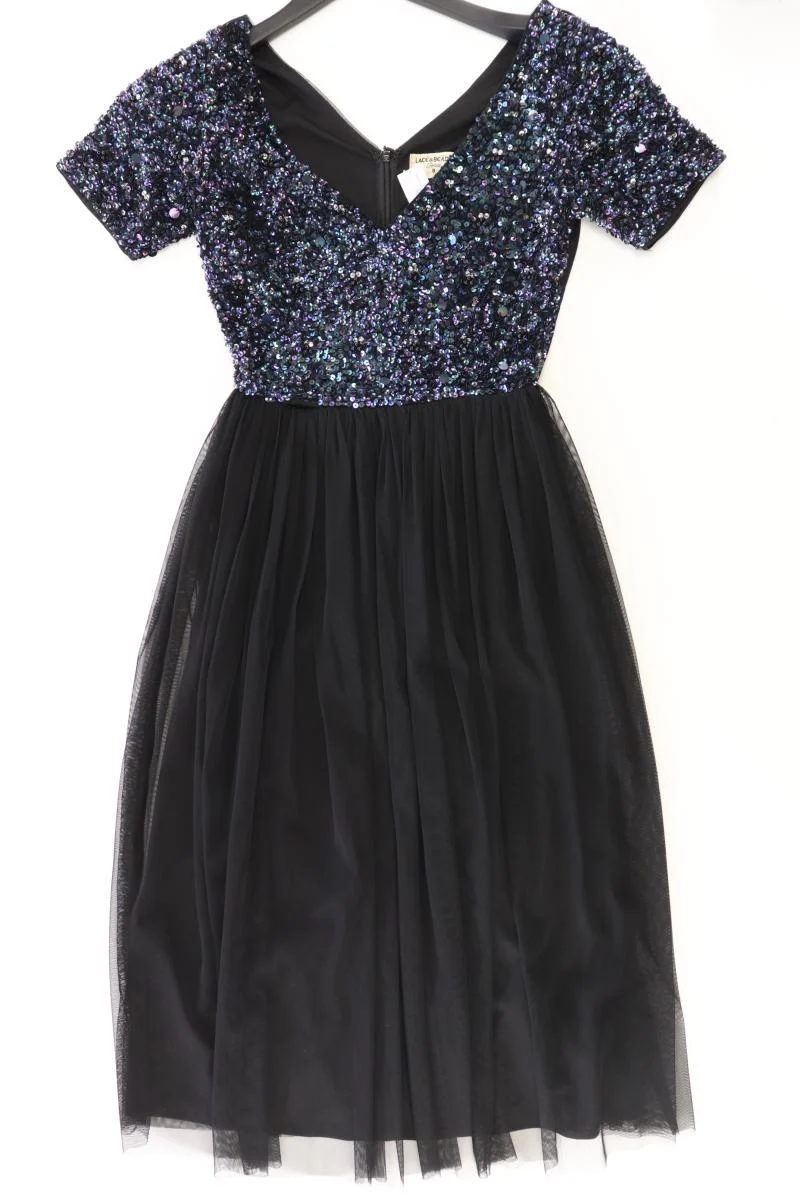 LACE&BEADS Abendkleid Gr. UK 8 (XS) Kurzarm mit Pailletten schwarz aus Polyester