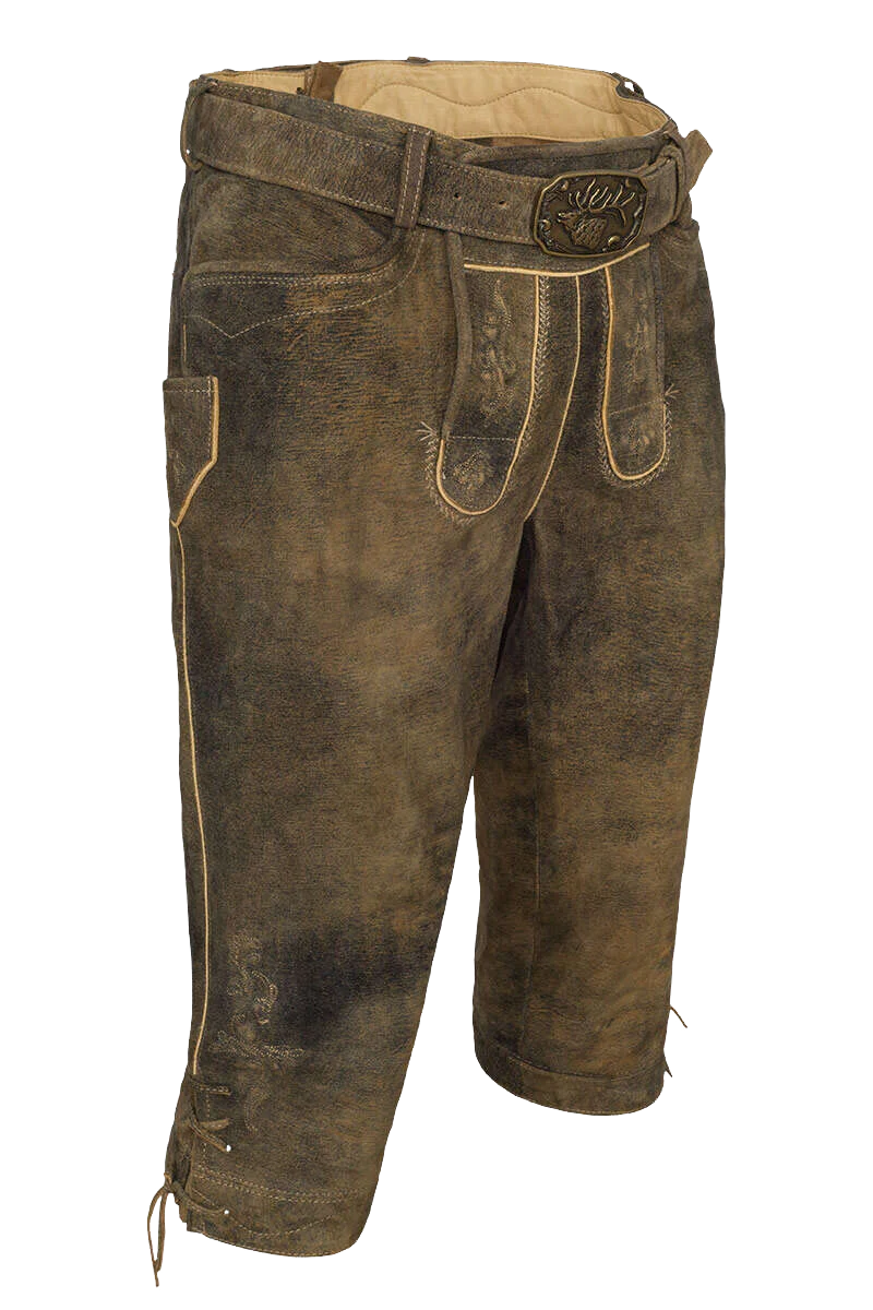 Herren Trachten-Lederhose Kniebund mit Gürtel