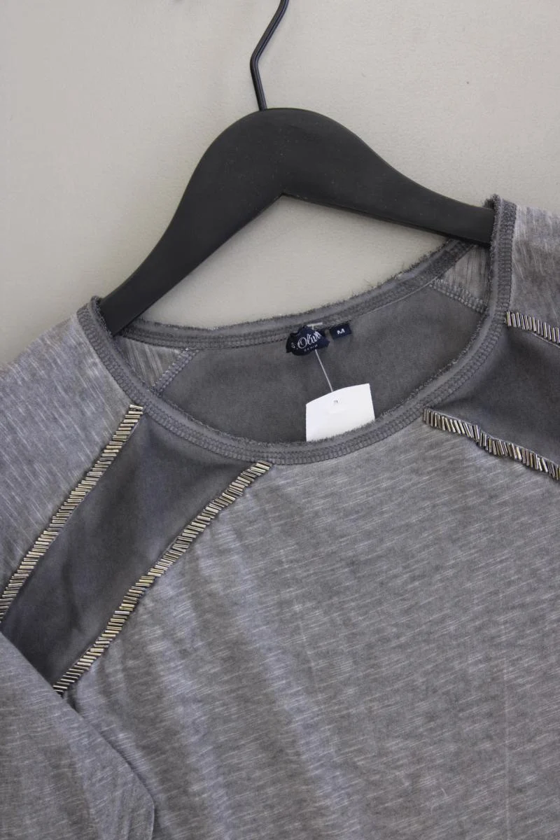s.Oliver Longsleeve-Shirt Gr. M Langarm mit Pailletten grau aus Baumwolle