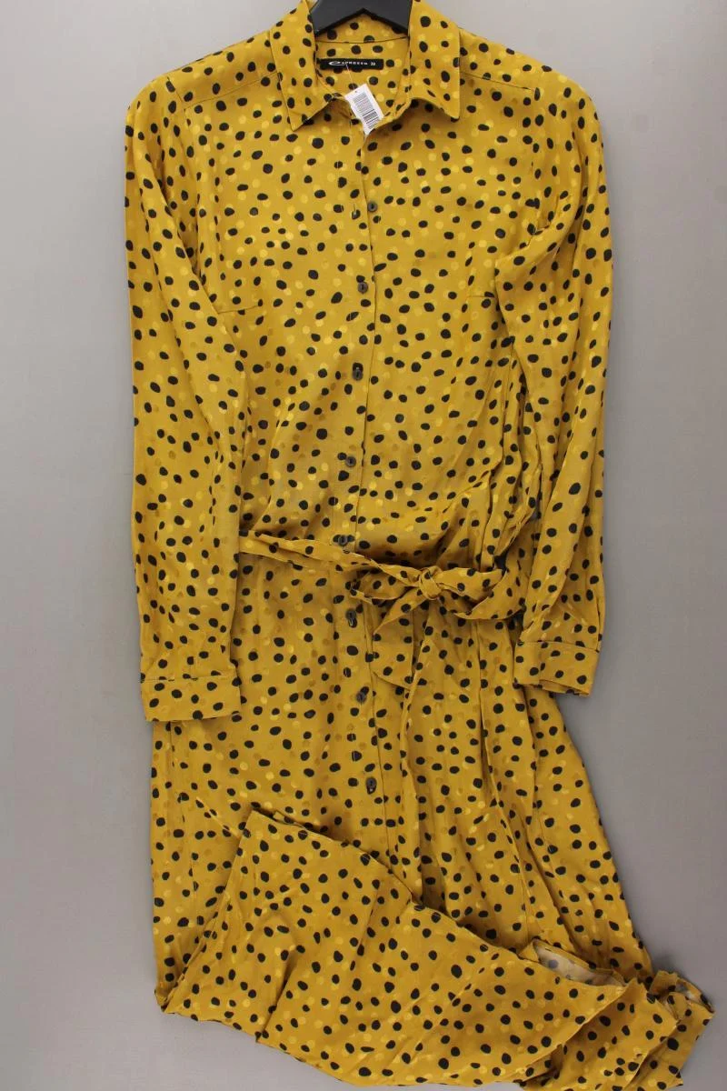 Expresso Langarmkleid Gr. 38 gepunktet neuwertig mit Gürtel gelb aus Viskose