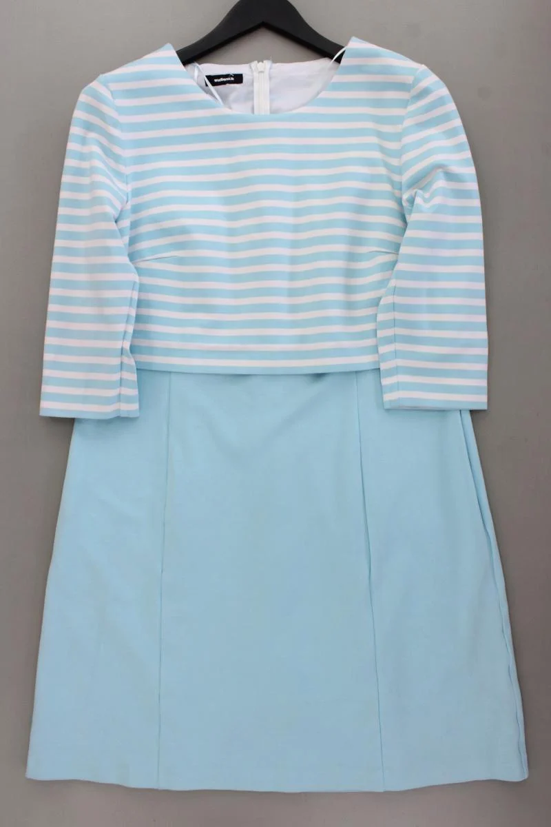 Walbusch Midikleid Gr. 44 gestreift 3/4 Ärmel türkis aus Viskose