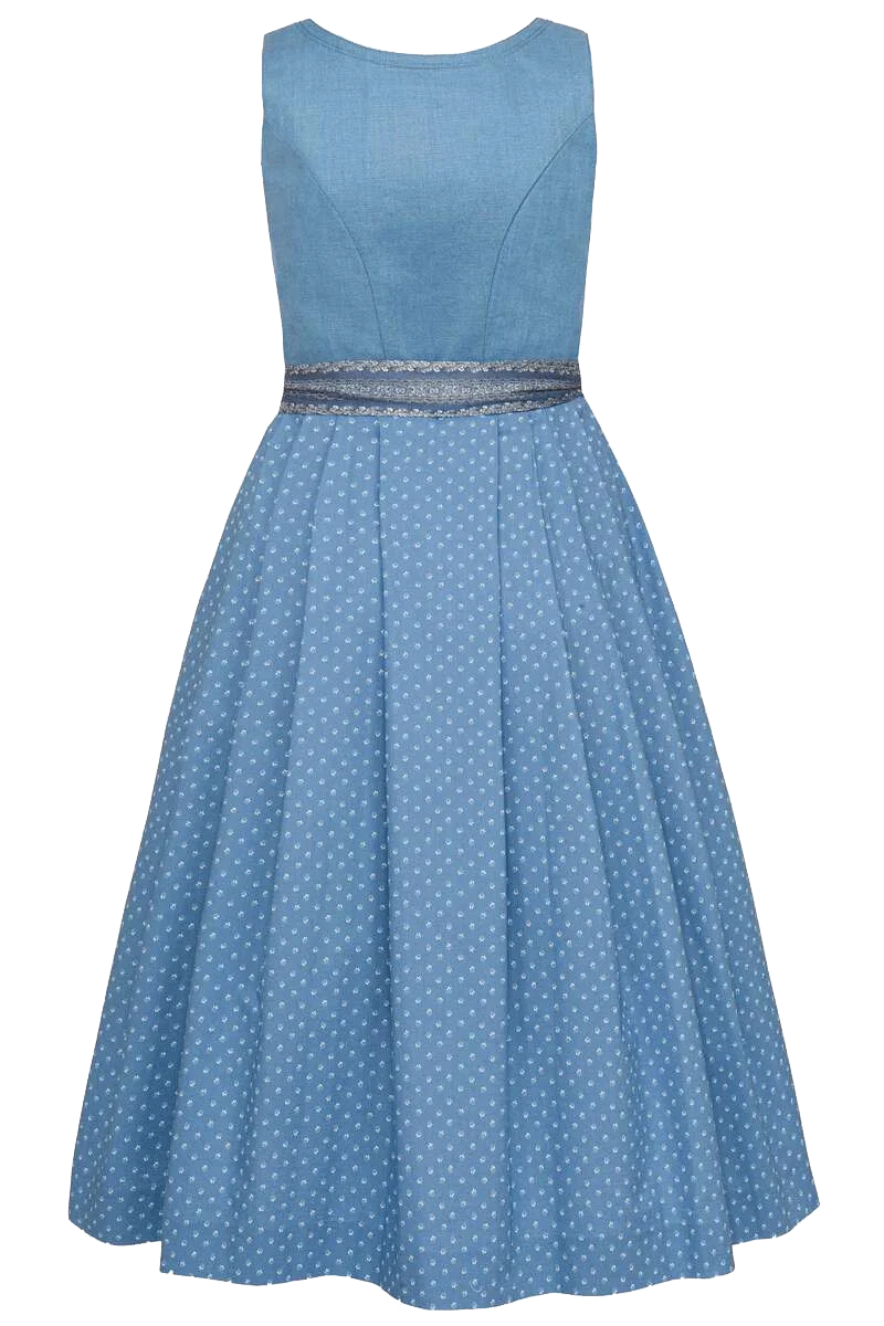 Leinendirndl Midi mit Blumenrankenmuster