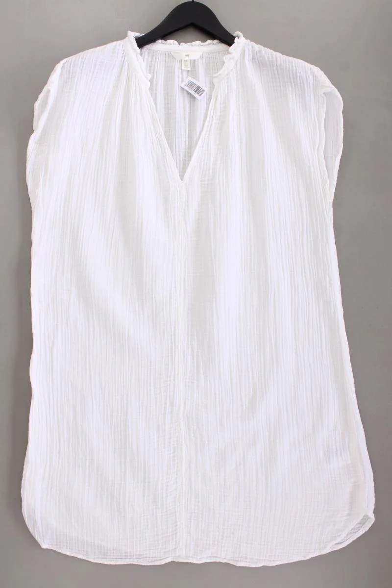 H&M Musselin Kleid Gr. L Kurzarm weiß aus Baumwolle