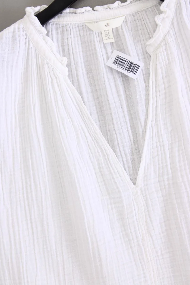 H&M Musselin Kleid Gr. L Kurzarm weiß aus Baumwolle