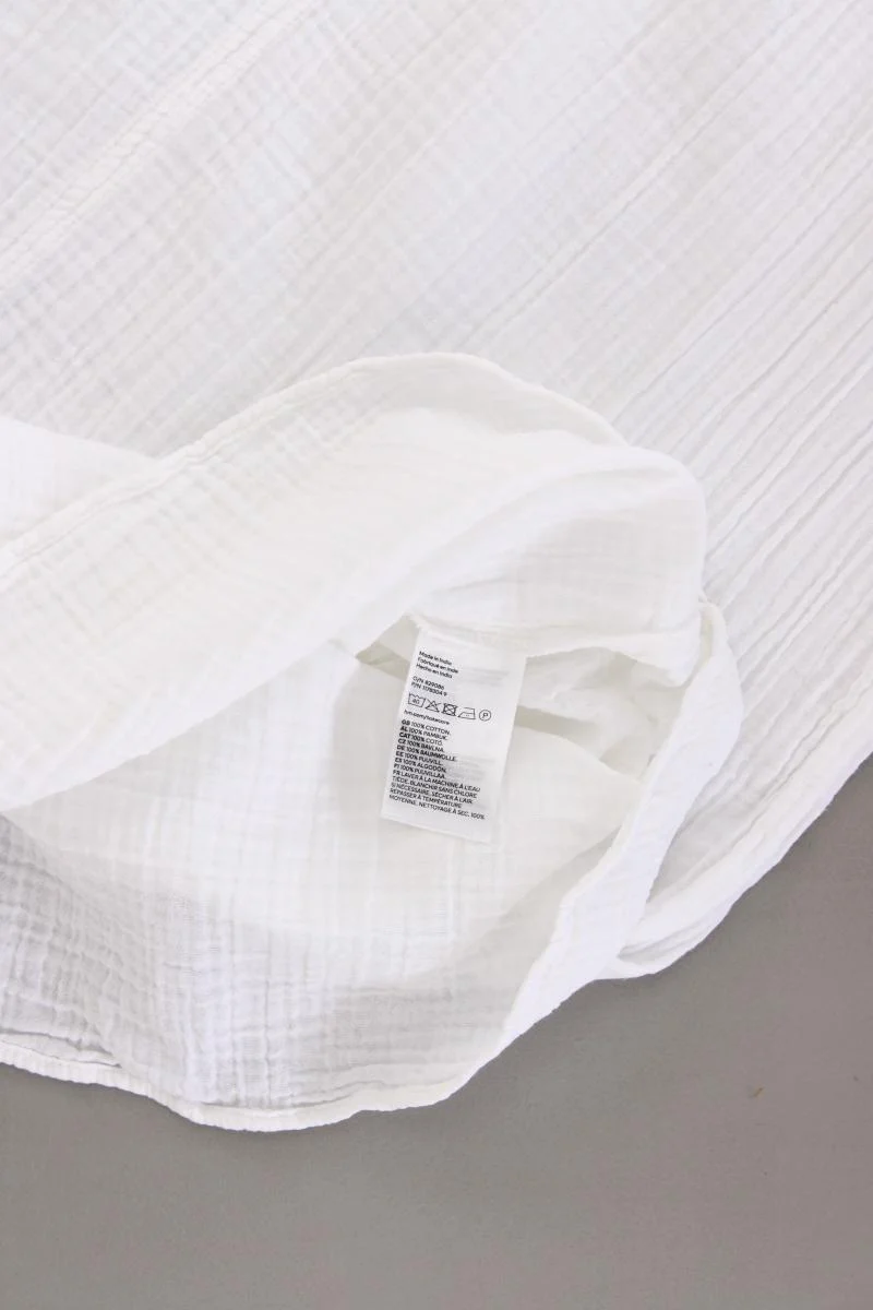 H&M Musselin Kleid Gr. L Kurzarm weiß aus Baumwolle