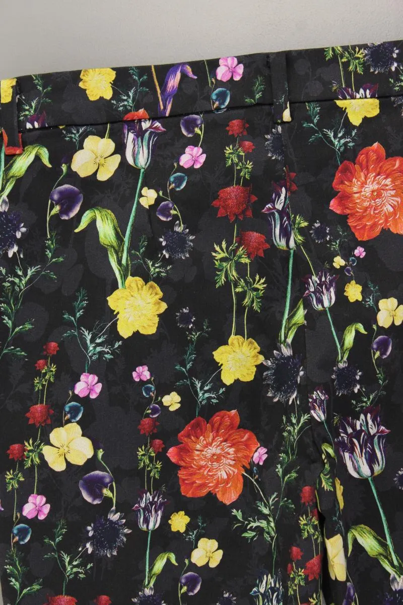 H&M Stoffhose Gr. 38 mit Blumenmuster schwarz aus Baumwolle