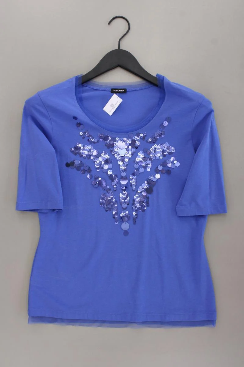 Gerry Weber T-Shirt Gr. 38 Kurzarm mit Pailletten blau
