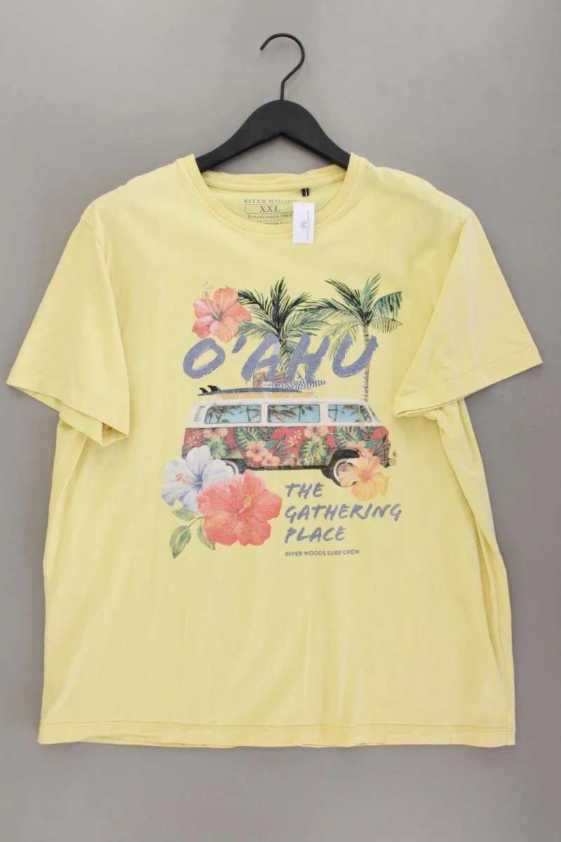 River Woods Printshirt für Herren Gr. XXL Kurzarm gelb aus Baumwolle