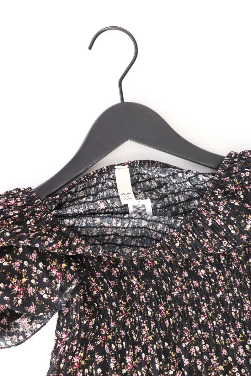 Stretchkleid Gr. XS mit Blumenmuster Kurzarm mit Carmen-Ausschnitt schwarz