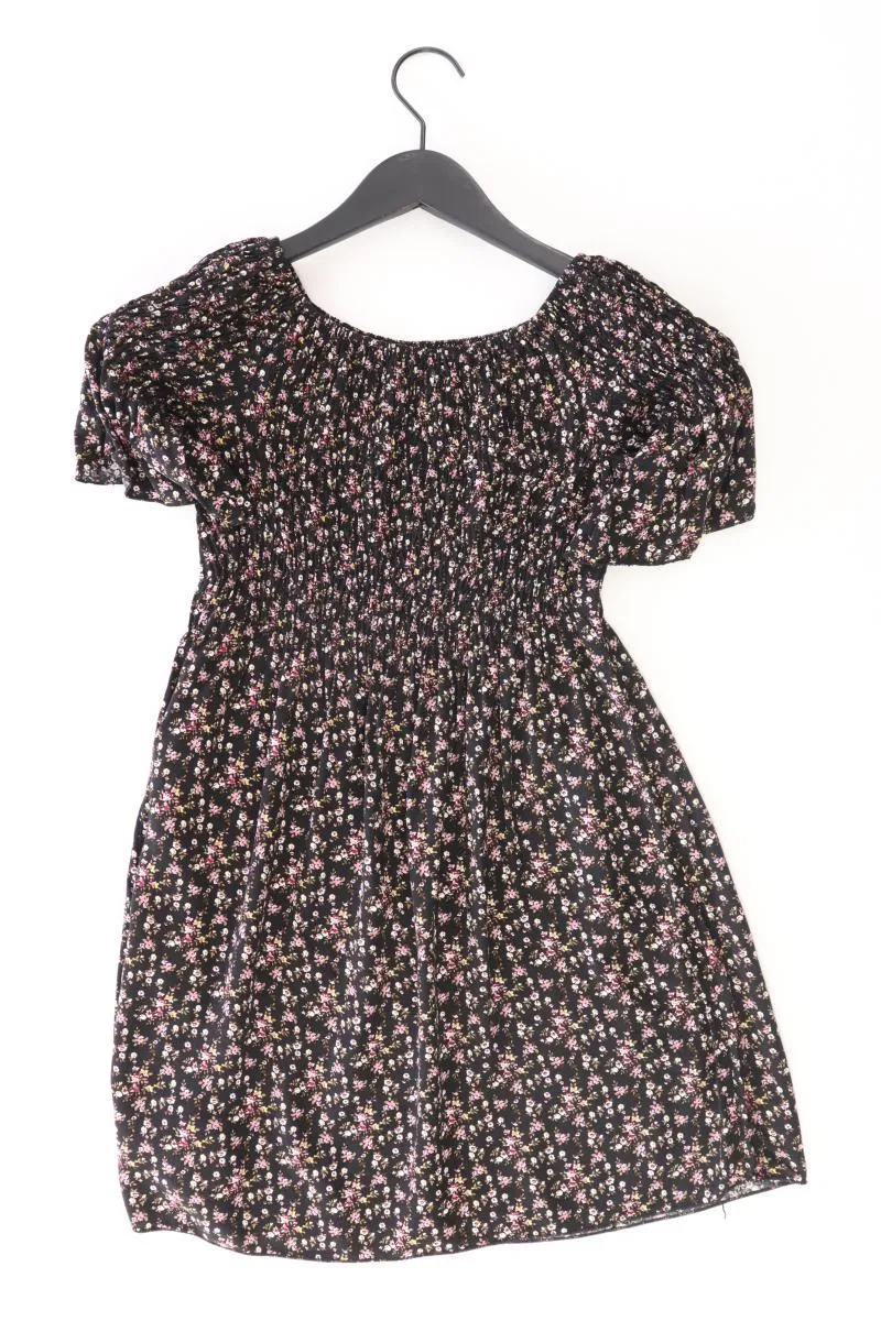 Stretchkleid Gr. XS mit Blumenmuster Kurzarm mit Carmen-Ausschnitt schwarz