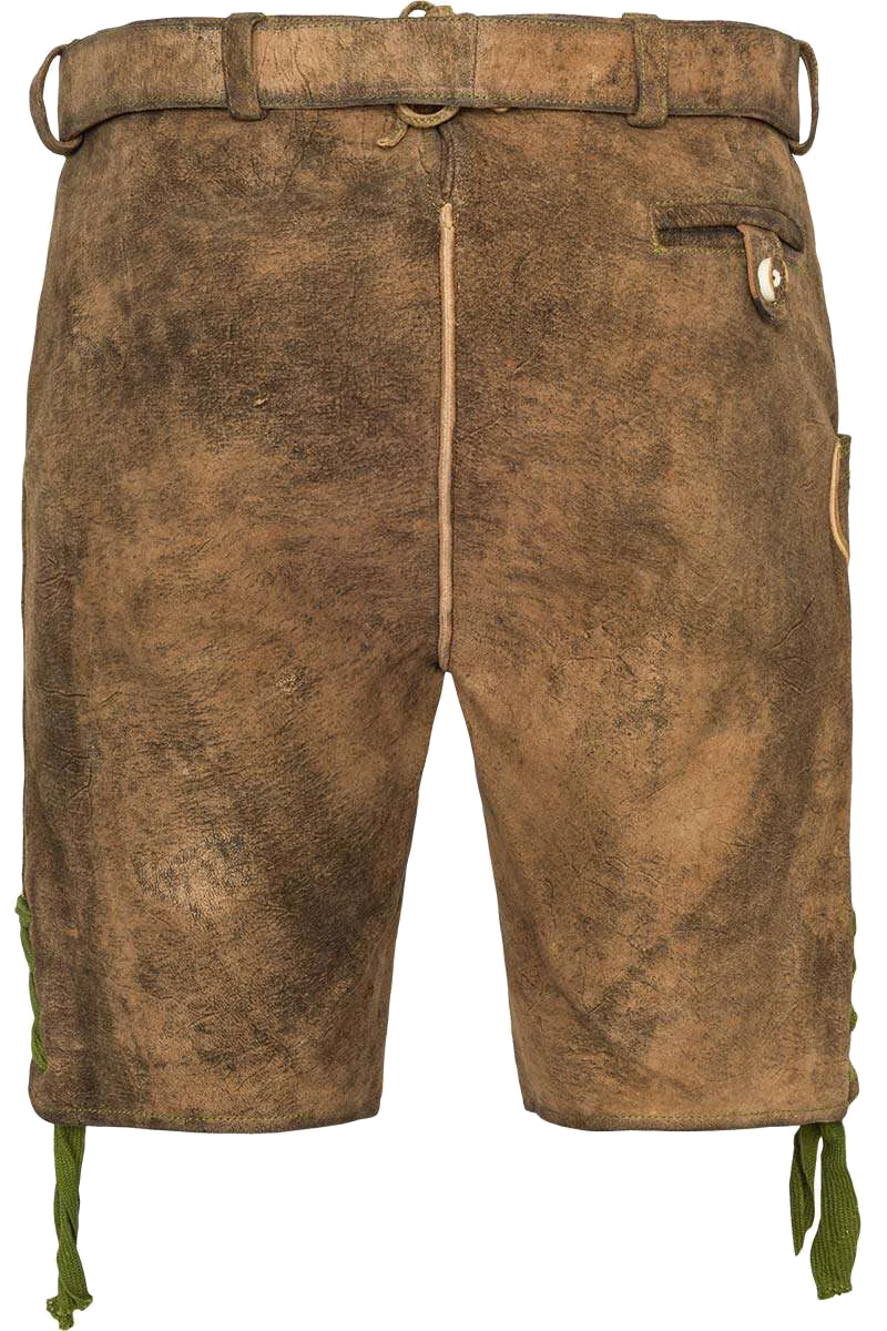 Kurze Herren Lederhose mit grüner Stickerei