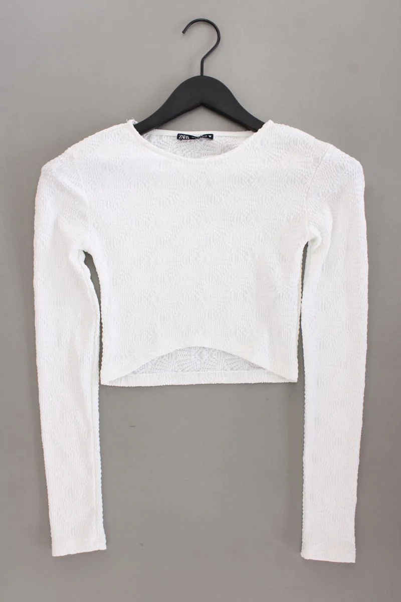 Zara Cropped Shirt Gr. S Langarm weiß aus Polyester