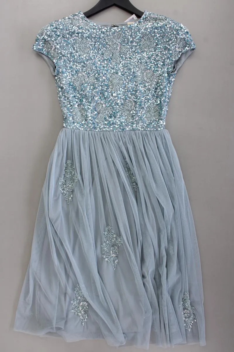 LACE&BEADS Abendkleid Ballkleid Gr. S Kurzarm mit Pailletten blau aus Polyester