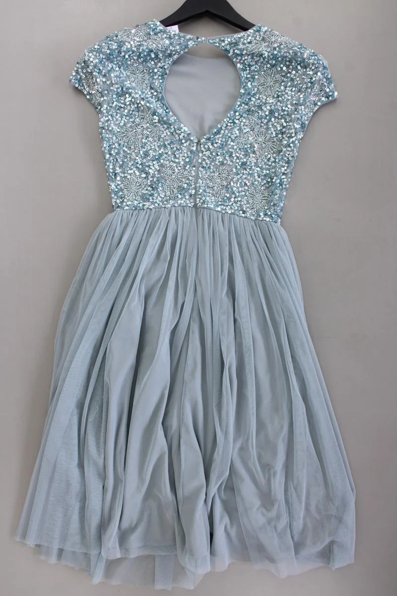 LACE&BEADS Abendkleid Ballkleid Gr. S Kurzarm mit Pailletten blau aus Polyester