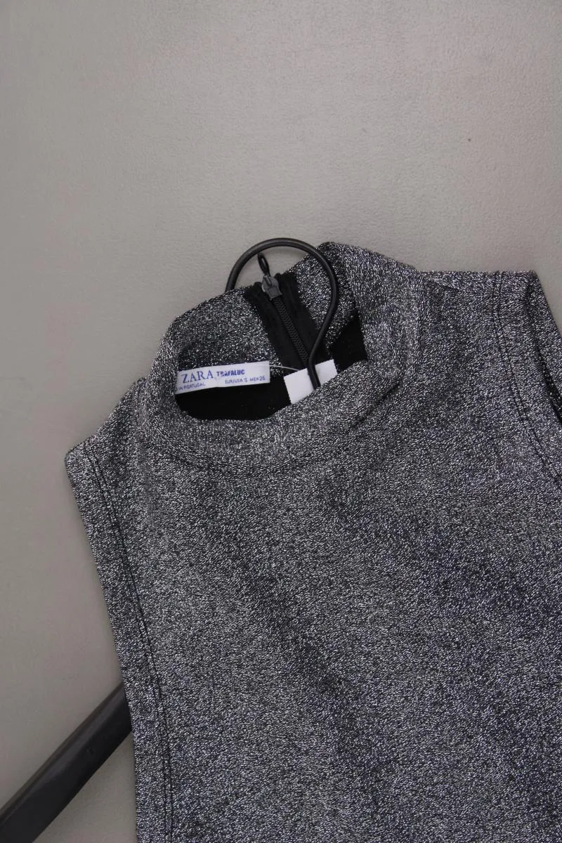 Zara Abendkleid Gr. S neuwertig Ärmellos mit Glitzer silber aus Polyester