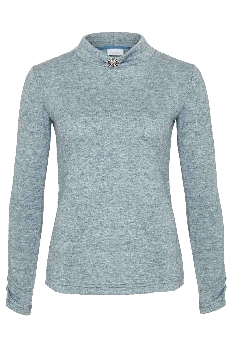 Damen Pullover mit Stehkragen und Brosche