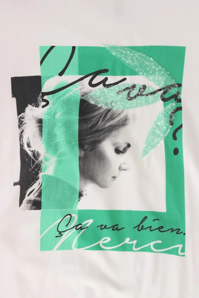 Taifun Printshirt Gr. 40 Kurzarm weiß