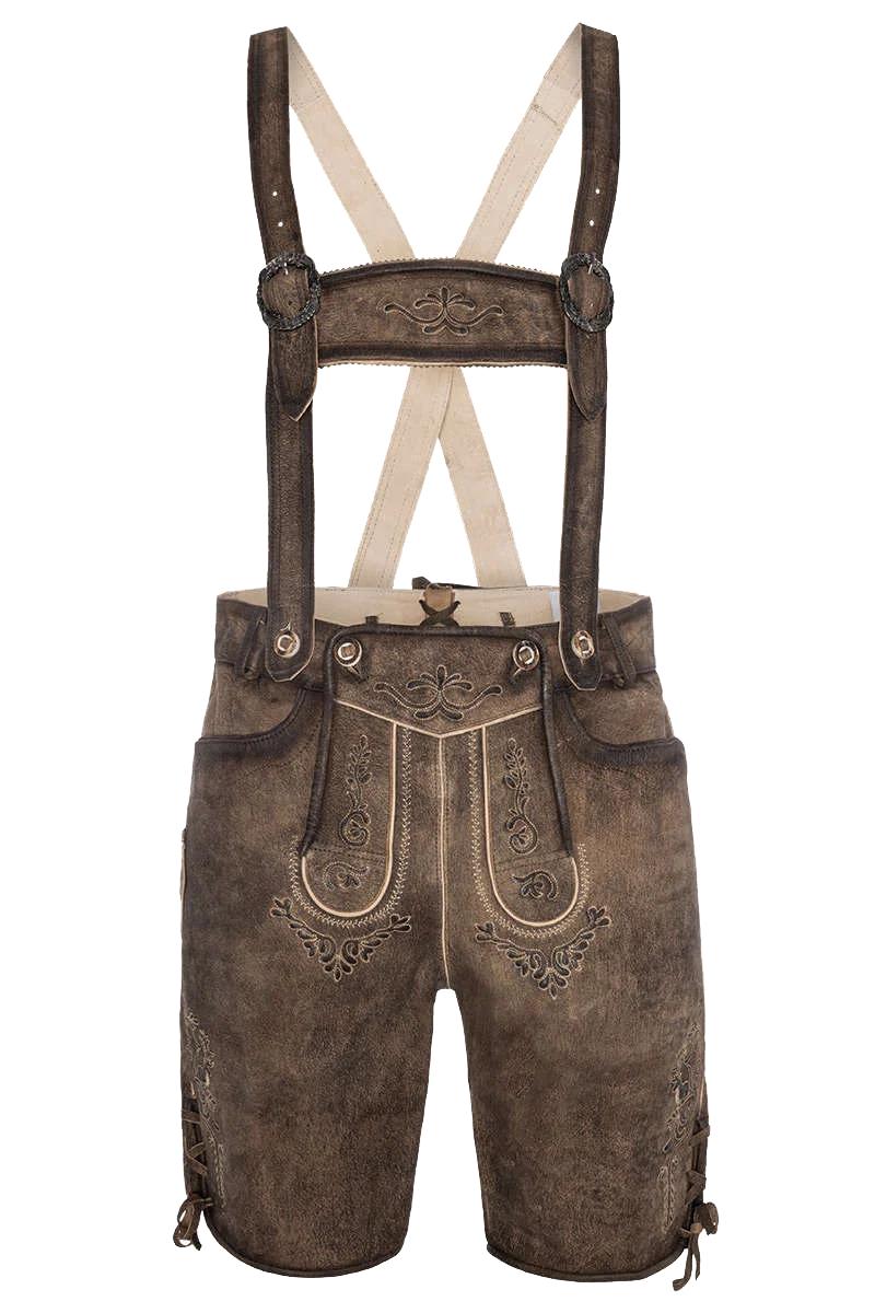 Herren Lederhose kurz Wildbock mit Gürtel und Träger