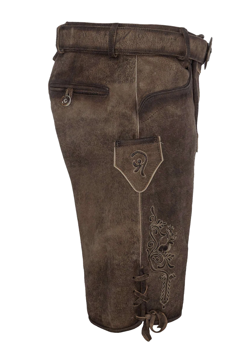 Herren Lederhose kurz Wildbock mit Gürtel und Träger