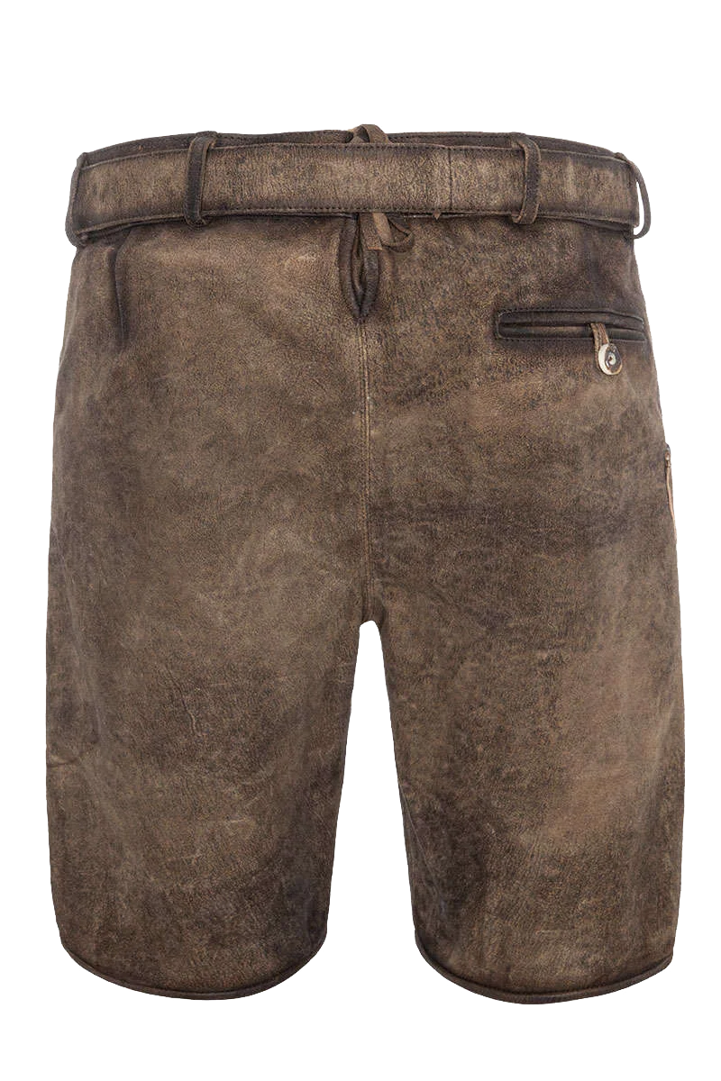Herren Lederhose kurz Wildbock mit Gürtel und Träger