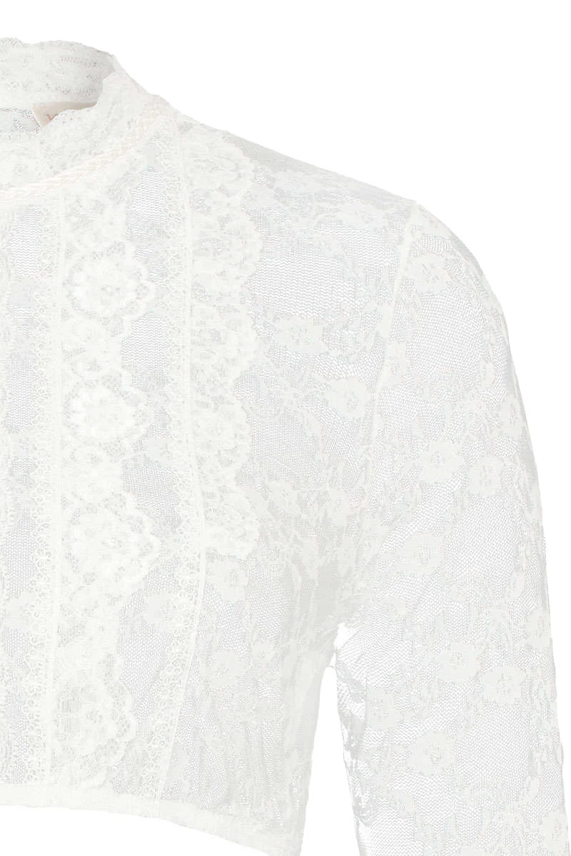 Hochgeschlossene Dirndlbluse aus feiner Spitze 3/4-Arm