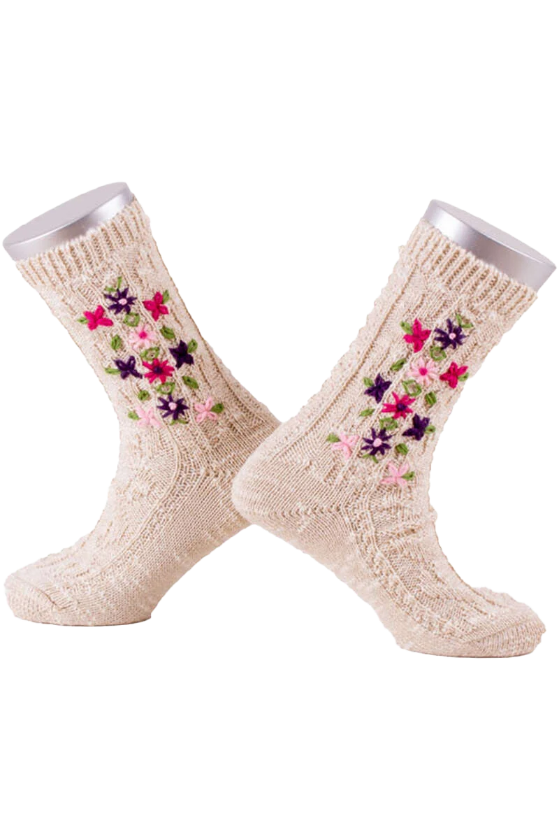 Mädchen Trachten-Strumpf mit Blumenstickerei