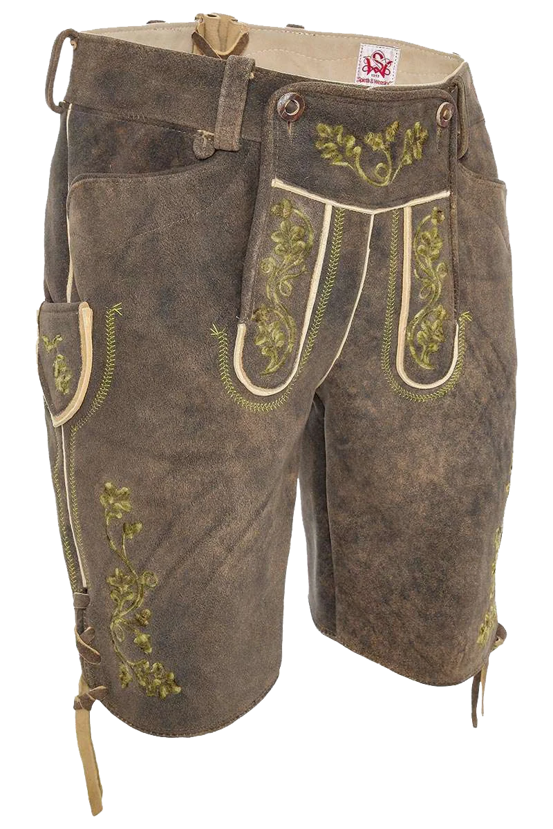 Hirsch-Lederhose kurz mit Gürtel