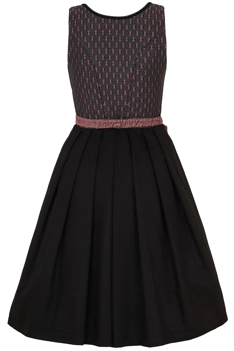 Midi-Dirndl grau mit rosa Broschen-Schürze