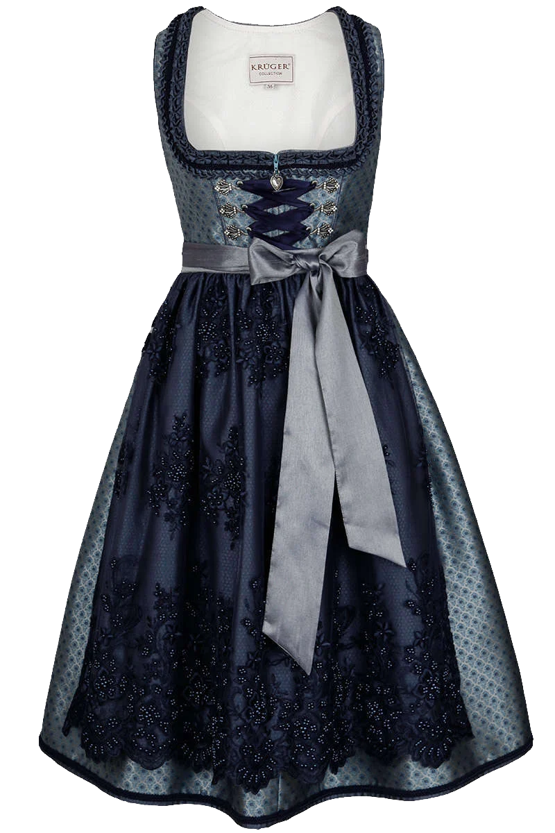 Midi Dirndl mit bestickter Spitzenschürze
