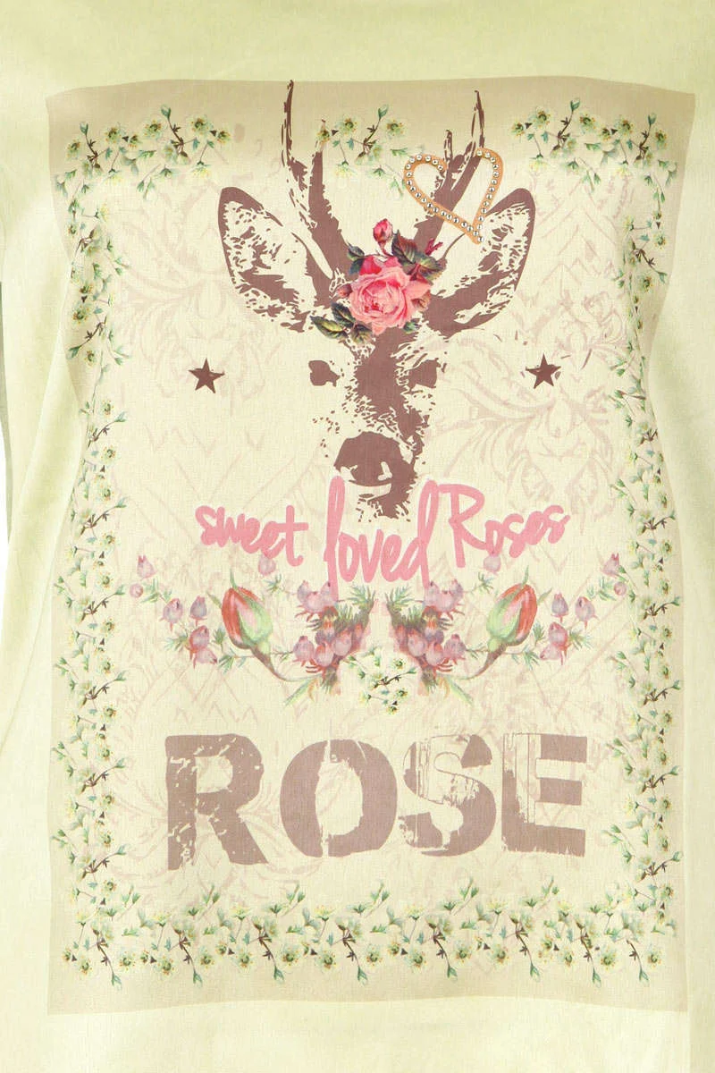 Damen Trachten T-Shirt mit Reh und Rosen