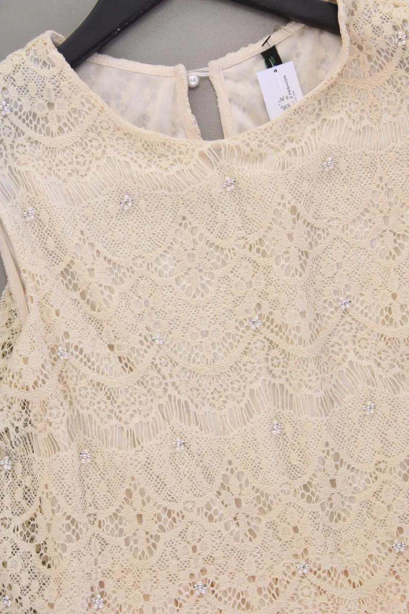 Benetton Chiffonkleid Gr. S Ärmellos creme aus Polyester