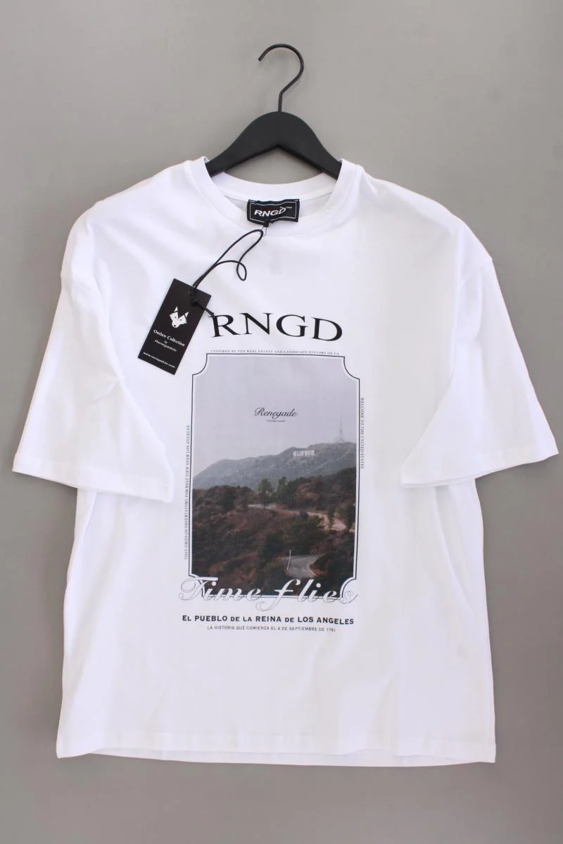 Printshirt für Herren Gr. M neu mit Etikett Kurzarm weiß aus Baumwolle