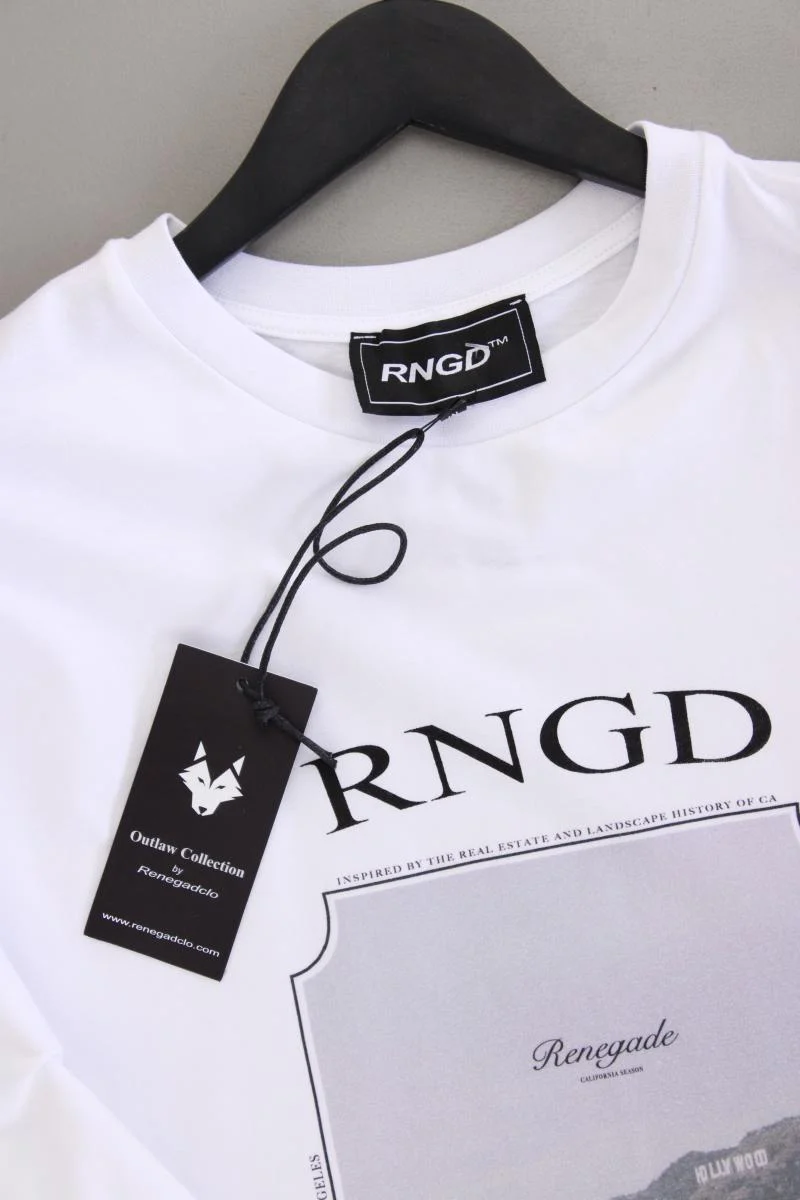Printshirt für Herren Gr. M neu mit Etikett Kurzarm weiß aus Baumwolle
