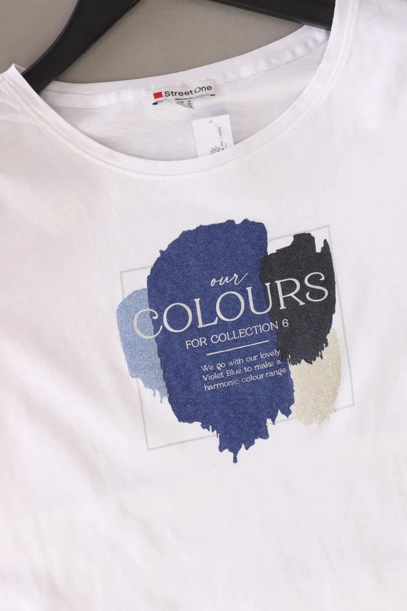 Street One Printshirt Gr. 38 Kurzarm weiß aus Baumwolle