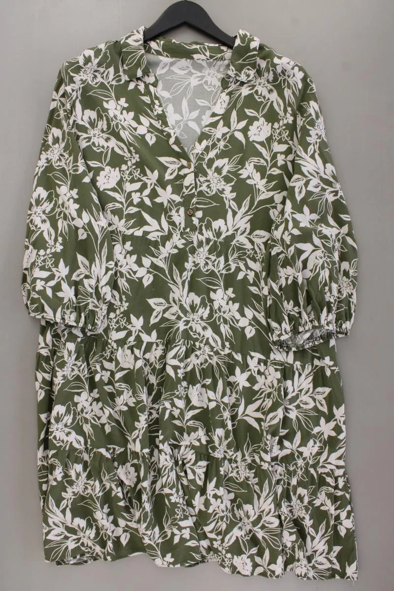 Midikleid Gr. 46 mit Blumenmuster 3/4 Ärmel olivgrün