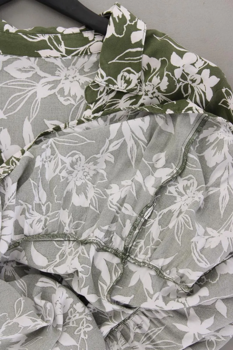 Midikleid Gr. 46 mit Blumenmuster 3/4 Ärmel olivgrün