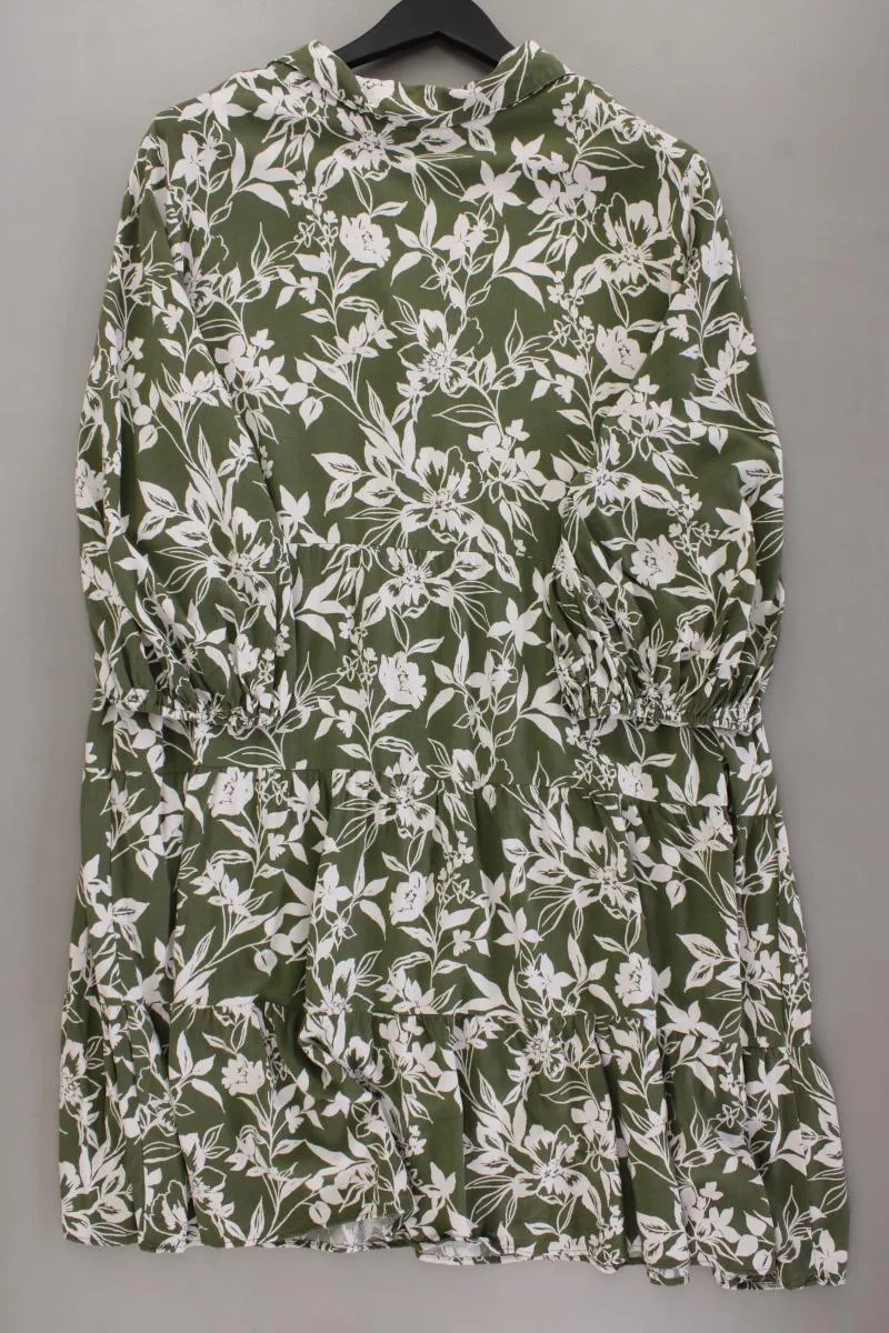 Midikleid Gr. 46 mit Blumenmuster 3/4 Ärmel olivgrün