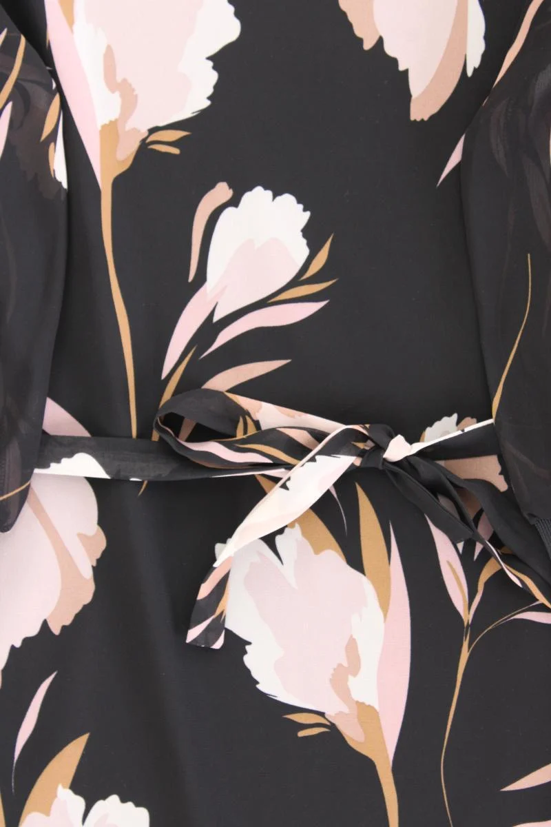 Vero Moda Chiffonkleid Gr. M mit Gürtel Langarm mehrfarbig aus Polyester