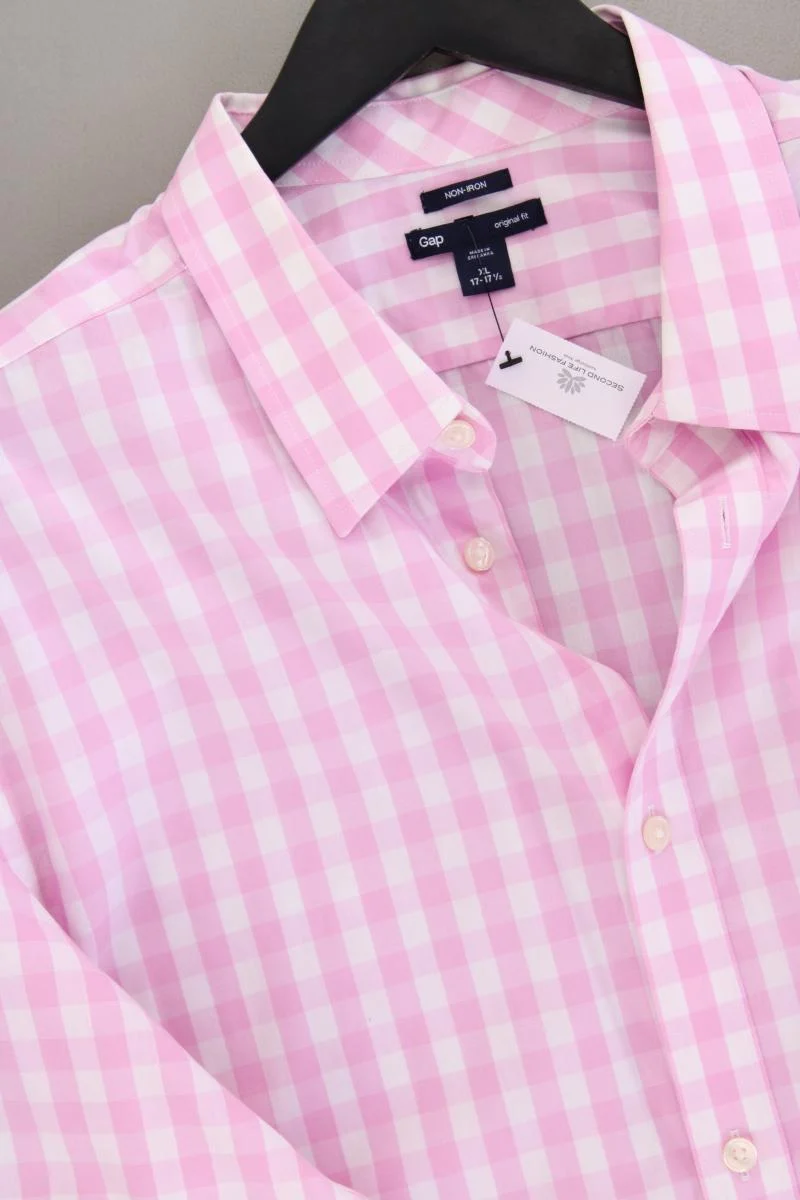 GAP Karohemd für Herren Gr. XL kariert Langarm pink aus Baumwolle