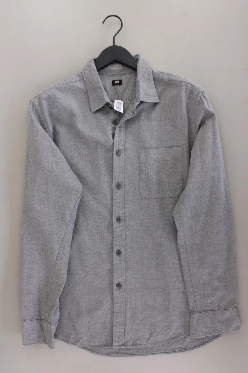 Uniqlo Langarmhemd für Herren Gr. L grau aus Baumwolle