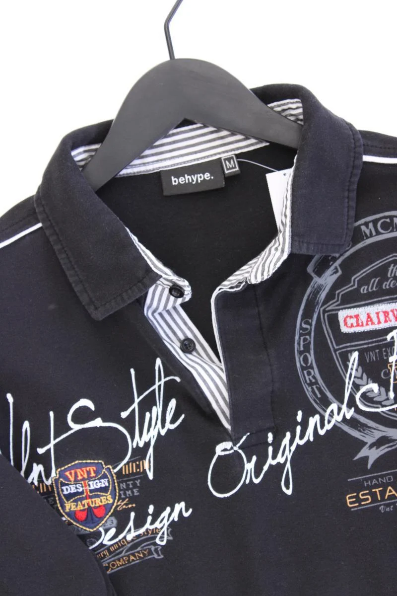 behype Poloshirt für Herren Gr. M Langarm schwarz aus Baumwolle